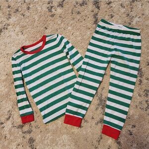 Coral Bee toddler green/white striped Christmas pajamas